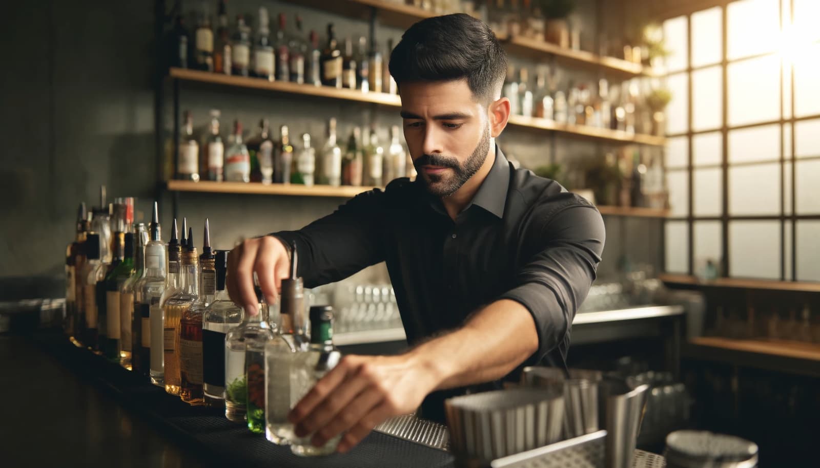 Bartender organizing bar setup Bartender organizing bar setup